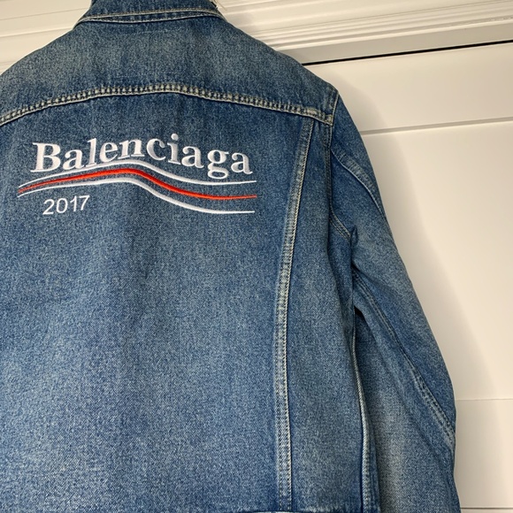 Balenciaga Campaign Logo Embroidered Denim Jacket - Picture 2 of 8